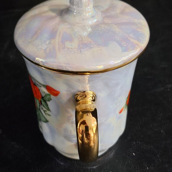 Elegant Pearlescent Porcelain Mug From Czech Republic Mug With Gold Rim Hand Pai - Picture 6 of 9